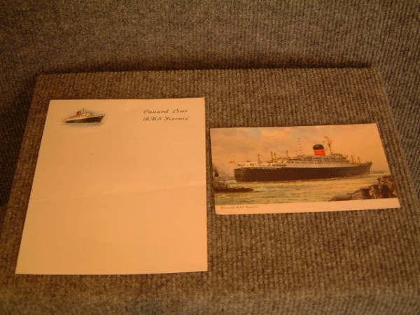 ORIGINAL POSTCARD AND MINT CONDITION WRITING PAPER FROM THE VESSEL IVERNIA